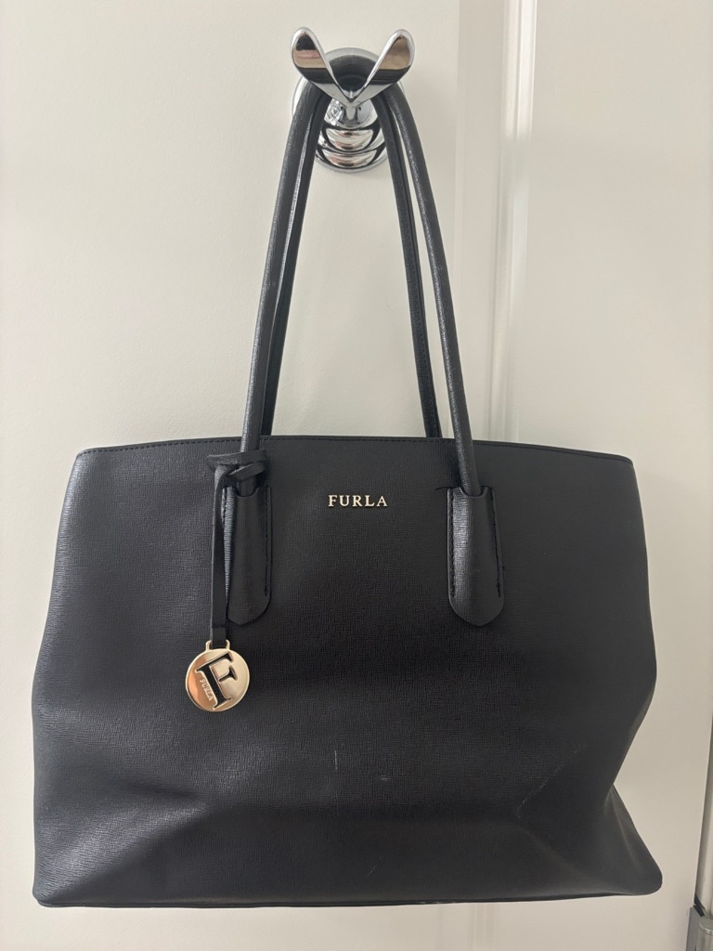 Furla Black Leather Tote Bag